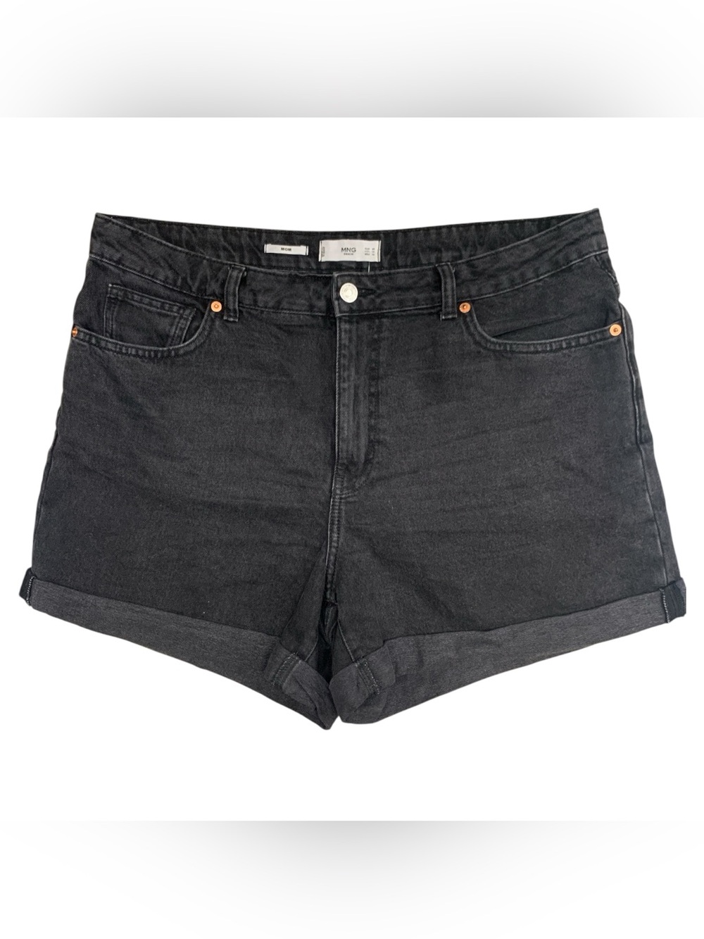 Mango Black Rolled-Hem High-Rise Denim Shorts Size L